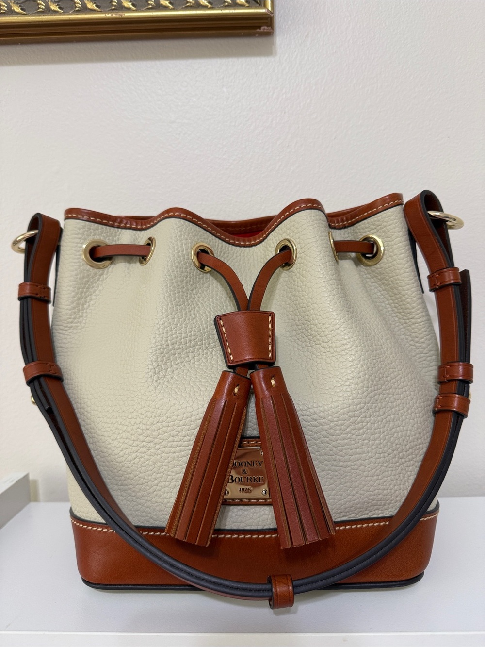 Dooney & Bourke Brown & Tan Pebble Leather Bucket Bag
